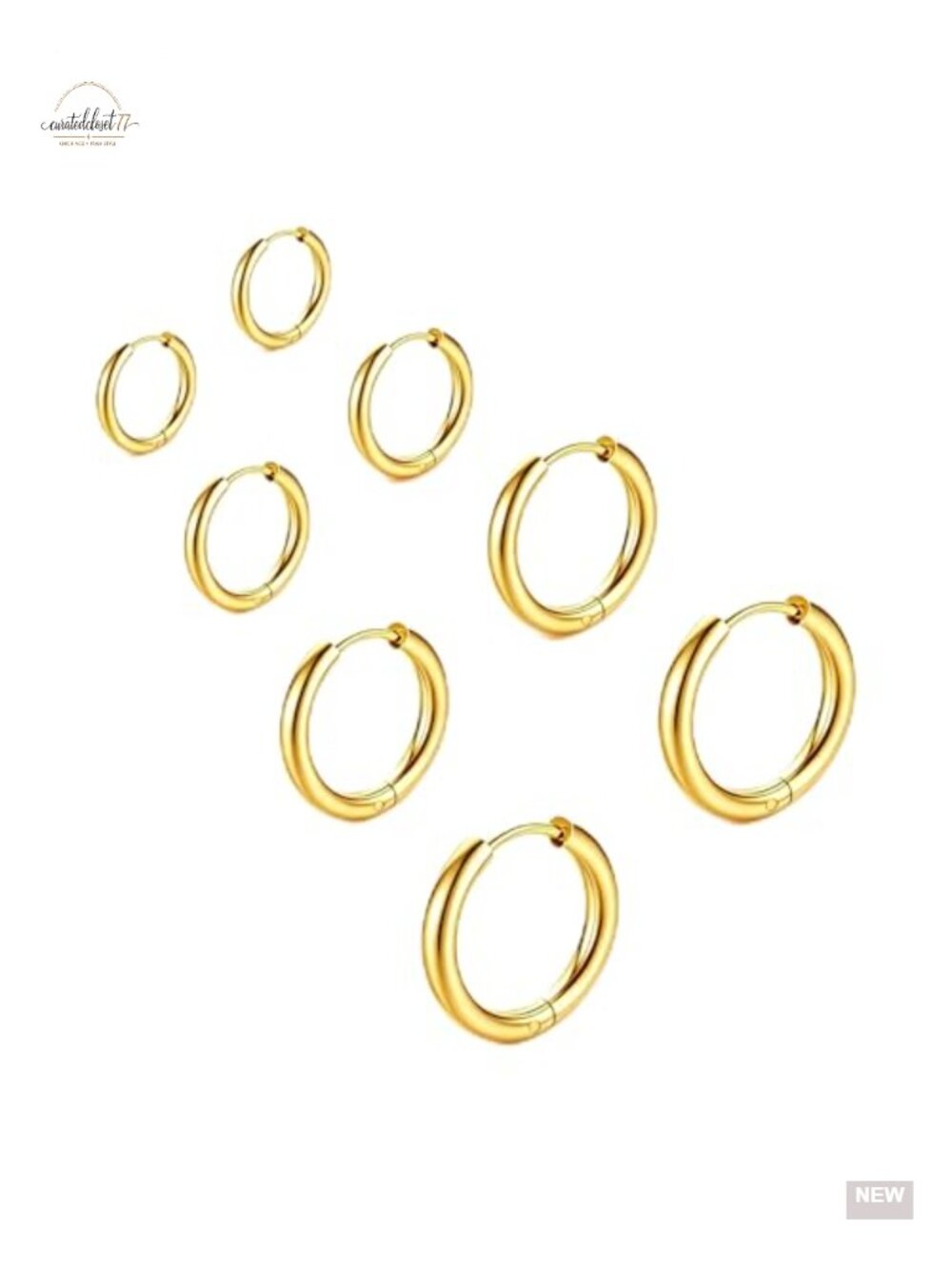 4 Pair 14K Gold Plated Huggie Hoop Earrings Set Surgical Steel